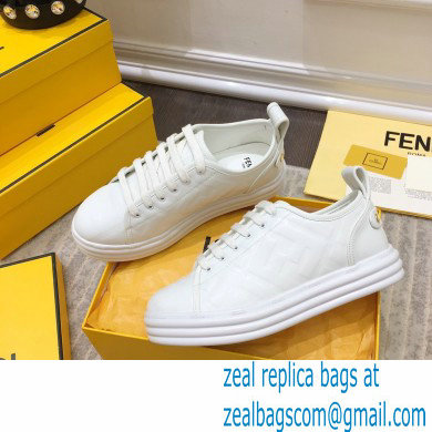 Fendi Rise Leather Flatform Sneakers White with All-over Embossed FF 2021 - Click Image to Close