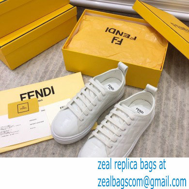 Fendi Rise Leather Flatform Sneakers White with All-over Embossed FF 2021