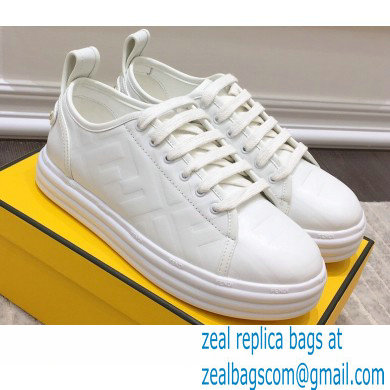 Fendi Rise Leather Flatform Sneakers White with All-over Embossed FF 2021
