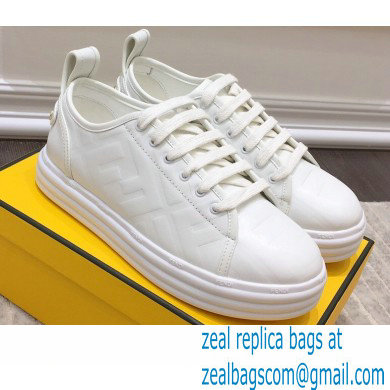 Fendi Rise Leather Flatform Sneakers White with All-over Embossed FF 2021 - Click Image to Close