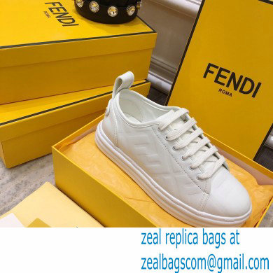 Fendi Rise Leather Flatform Sneakers White with All-over Embossed FF 2021 - Click Image to Close