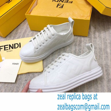 Fendi Rise Leather Flatform Sneakers White with All-over Embossed FF 2021