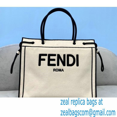 Fendi Roma Large Shopper Bag Undyed Canvas White 2021 - Click Image to Close