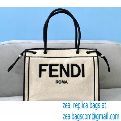 Fendi Roma Medium Shopper Bag Undyed Canvas White 2021