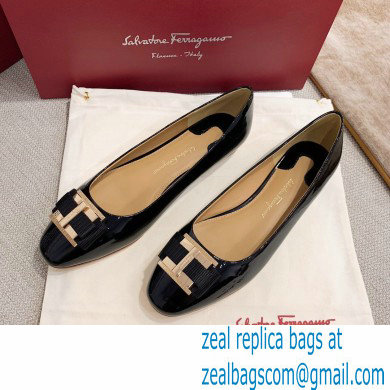 Ferragamo Heel 1cm/6cm Bow Ballet Flats/Pumps Patent Leather Black