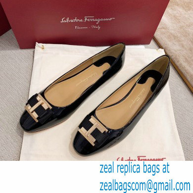 Ferragamo Heel 1cm/6cm Bow Ballet Flats/Pumps Patent Leather Black - Click Image to Close