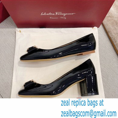Ferragamo Heel 1cm/6cm Bow Ballet Flats/Pumps Patent Leather Black