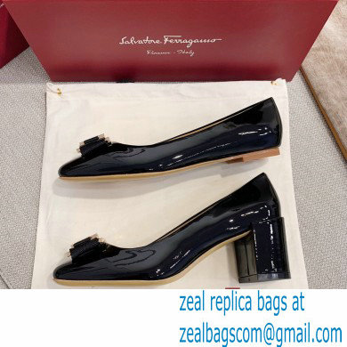 Ferragamo Heel 1cm/6cm Bow Ballet Flats/Pumps Patent Leather Black - Click Image to Close