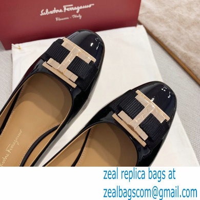 Ferragamo Heel 1cm/6cm Bow Ballet Flats/Pumps Patent Leather Black