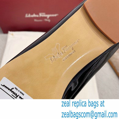 Ferragamo Heel 1cm/6cm Bow Ballet Flats/Pumps Patent Leather Black - Click Image to Close