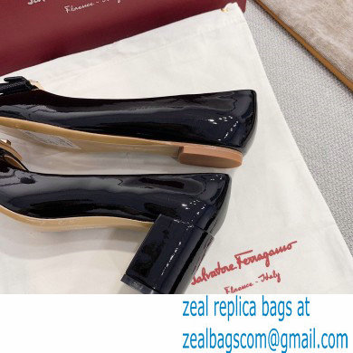 Ferragamo Heel 1cm/6cm Bow Ballet Flats/Pumps Patent Leather Black - Click Image to Close