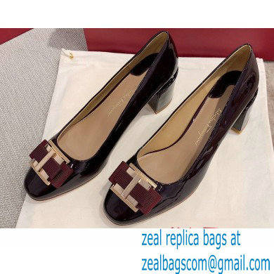 Ferragamo Heel 1cm/6cm Bow Ballet Flats/Pumps Patent Leather Burgundy - Click Image to Close