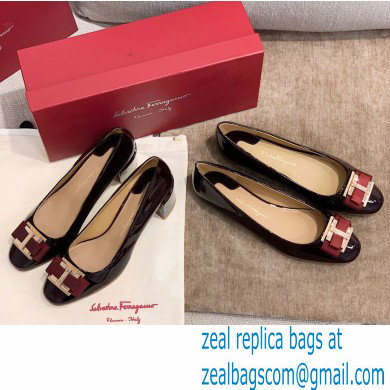 Ferragamo Heel 1cm/6cm Bow Ballet Flats/Pumps Patent Leather Burgundy - Click Image to Close