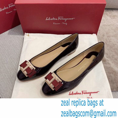 Ferragamo Heel 1cm/6cm Bow Ballet Flats/Pumps Patent Leather Burgundy - Click Image to Close