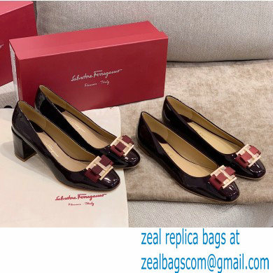 Ferragamo Heel 1cm/6cm Bow Ballet Flats/Pumps Patent Leather Burgundy