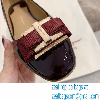 Ferragamo Heel 1cm/6cm Bow Ballet Flats/Pumps Patent Leather Burgundy - Click Image to Close