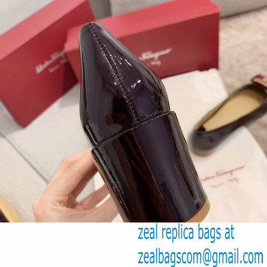 Ferragamo Heel 1cm/6cm Bow Ballet Flats/Pumps Patent Leather Burgundy - Click Image to Close