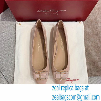 Ferragamo Heel 1cm/6cm Bow Ballet Flats/Pumps Patent Leather Nude - Click Image to Close