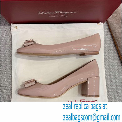 Ferragamo Heel 1cm/6cm Bow Ballet Flats/Pumps Patent Leather Nude - Click Image to Close