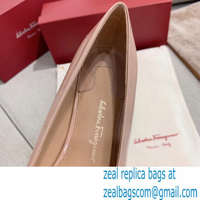 Ferragamo Heel 1cm/6cm Bow Ballet Flats/Pumps Patent Leather Nude