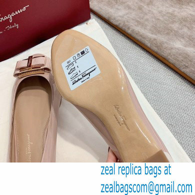 Ferragamo Heel 1cm/6cm Bow Ballet Flats/Pumps Patent Leather Nude - Click Image to Close