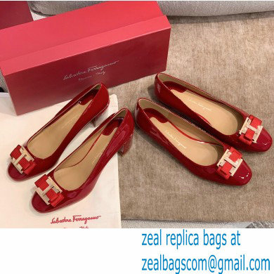 Ferragamo Heel 1cm/6cm Bow Ballet Flats/Pumps Patent Leather Red - Click Image to Close