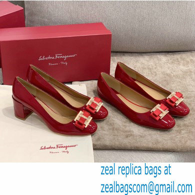 Ferragamo Heel 1cm/6cm Bow Ballet Flats/Pumps Patent Leather Red - Click Image to Close