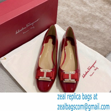 Ferragamo Heel 1cm/6cm Bow Ballet Flats/Pumps Patent Leather Red - Click Image to Close