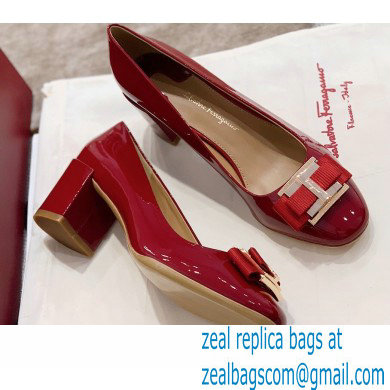 Ferragamo Heel 1cm/6cm Bow Ballet Flats/Pumps Patent Leather Red