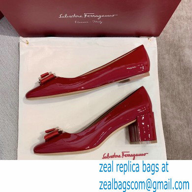 Ferragamo Heel 1cm/6cm Bow Ballet Flats/Pumps Patent Leather Red