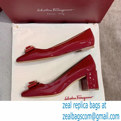 Ferragamo Heel 1cm/6cm Bow Ballet Flats/Pumps Patent Leather Red