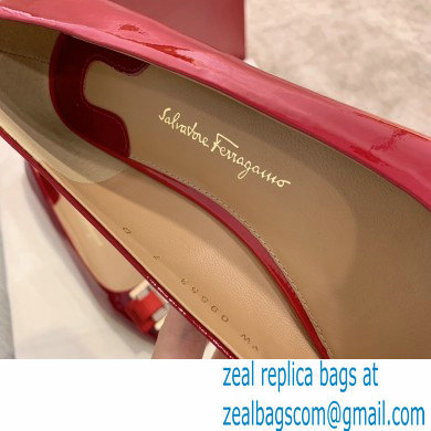 Ferragamo Heel 1cm/6cm Bow Ballet Flats/Pumps Patent Leather Red