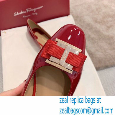 Ferragamo Heel 1cm/6cm Bow Ballet Flats/Pumps Patent Leather Red - Click Image to Close