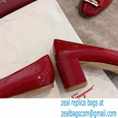 Ferragamo Heel 1cm/6cm Bow Ballet Flats/Pumps Patent Leather Red - Click Image to Close