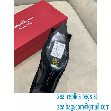 Ferragamo Heel 1cm Bow Ballet Flats Dotted Swiss Black