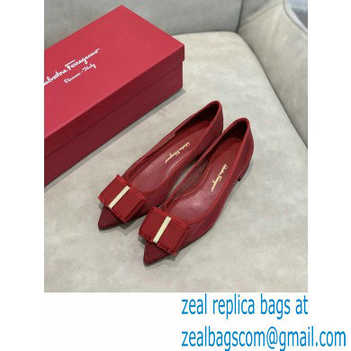 Ferragamo Heel 1cm Bow Ballet Flats Dotted Swiss Red - Click Image to Close