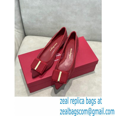 Ferragamo Heel 1cm Bow Ballet Flats Dotted Swiss Red
