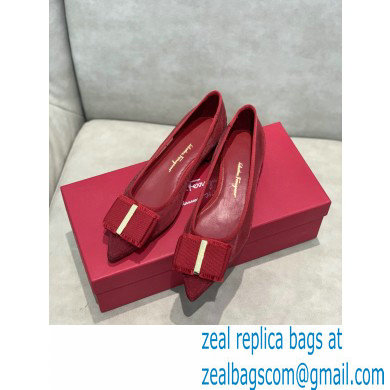 Ferragamo Heel 1cm Bow Ballet Flats Dotted Swiss Red - Click Image to Close