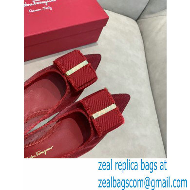 Ferragamo Heel 1cm Bow Ballet Flats Dotted Swiss Red - Click Image to Close