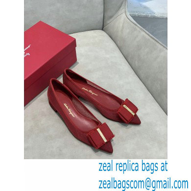 Ferragamo Heel 1cm Bow Ballet Flats Dotted Swiss Red