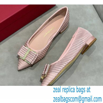 Ferragamo Heel 1cm Bow Ballet Flats Striped Pink - Click Image to Close