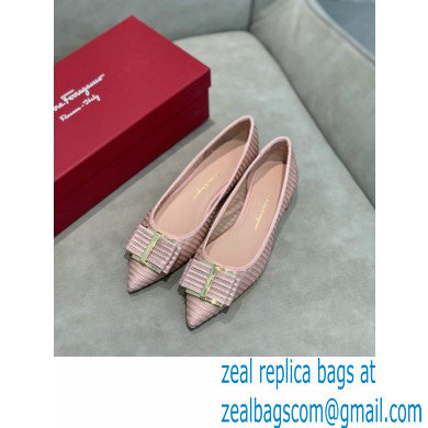 Ferragamo Heel 1cm Bow Ballet Flats Striped Pink