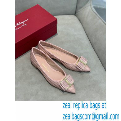 Ferragamo Heel 1cm Bow Ballet Flats Striped Pink - Click Image to Close