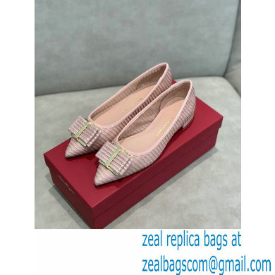 Ferragamo Heel 1cm Bow Ballet Flats Striped Pink - Click Image to Close