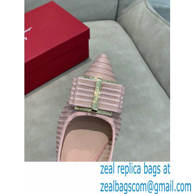 Ferragamo Heel 1cm Bow Ballet Flats Striped Pink