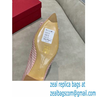 Ferragamo Heel 1cm Bow Ballet Flats Striped Pink