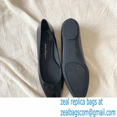 Ferragamo Heel 1cm Gancini Ballet Flats Black - Click Image to Close