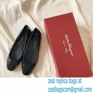 Ferragamo Heel 1cm Gancini Ballet Flats Black - Click Image to Close