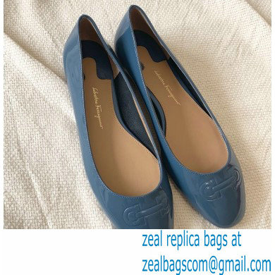 Ferragamo Heel 1cm Gancini Ballet Flats Blue - Click Image to Close