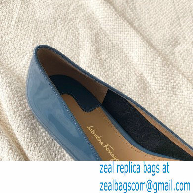 Ferragamo Heel 1cm Gancini Ballet Flats Blue - Click Image to Close